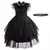 Vestido de fantasia da Wandinha infantil em cor preta, com detalhes em camadas e um cinto preto ao lado.