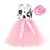 Fantasia infantil de vaqueira com saia de tule rosa e blusa estampada de vaca, acompanhada de chapéu rosa.
