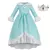 Fantasia infantil Rosalina, vestido longo azul com detalhes em branco e coroa prateada.