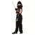 Menino vestido de ninja com espada, fantasia infantil em preto e detalhes dourados.