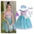 Fantasia infantil da Pequena Sereia Ariel com tiara e acessórios, destacando vestido azul e detalhes em rosa.