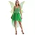 Mulher vestindo fantasia de fada feminina adulta verde com saia assimétrica e asas decorativas