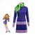 Fantasia adulta Daphne inspirada na personagem da série animada, com vestido roxo de manga longa, detalhes lilás e lenço verde no pescoço