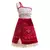 Vestido infantil de fantasia inspirado na personagem Moana, com detalhes vermelhos e estampas coloridas.