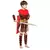 Criança vestindo fantasia de guerreiro gladiador infantil com capa vermelha, armadura marrom com detalhes dourados, e segurando espada