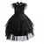 Vestido infantil da Wandinha, preto, com detalhes em camadas, acompanhado de uma mãozinha decorativa e um cinto preto.