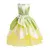 Fantasia infantil da Princesa Tiana em tons de verde e amarelo, com detalhes em flor.