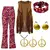 Roupa Hippie Anos 70 Feminina - Sociedade Alternativa: Look autêntico com estampas florais, franjas e calça boca de sino, inspirado na liberdade e no estilo boho dos anos 70.