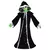 Fantasia infantil de alienígena com capuz, em preto com detalhes prateados e luvas verdes.
