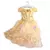Vestido amarelo infantil estilo princesa, com detalhes em dourado e rosa na cintura, perfeito para fantasias de meninas.