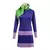 Fantasia adulta Daphne inspirada na personagem da série animada, com vestido roxo de manga longa, detalhes lilás e lenço verde no pescoço