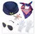 Kit de acessórios para fantasia de comissária de bordo com chapéu azul, lenço colorido, óculos de aviador, luvas brancas e broches de avião