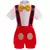 Fantasia infantil do Mickey Mouse completa, com camisa, gravata borboleta amarela, calças vermelhas e orelhas de Mickey.
