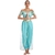 Traje de dança do ventre feminino na cor azul claro, com detalhes em dourado e um design elegante.