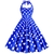 Vestido de bolinha azul com estampa de bolinhas brancas, estilo anos 60, com alças e saia rodada.