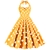 Vestido feminino de bolinhas amarelo, estilo anos 60, com alças e saias volumosas.