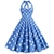 Vestido feminino de bolinhas com cor azul, estilo anos 60, com alças e saia ampla.