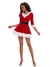 Roupa feminina de Papai Noel, com vestido vermelho e detalhes em branco, ideal para festas de Natal.