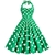 Vestido de bolinha feminina anos 60 em verde com bolinhas brancas, estilo retrô.
