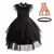 Vestido infantil da Wandinha, preto, com detalhes em camadas, acompanhado de uma mãozinha decorativa e um cinto preto.