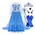 Fantasia infantil da Elsa do Frozen azul com vestido longo, capa, tiara, cetro, brincos, anel e luvas