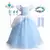 Fantasia infantil da Princesa Cinderela, com vestido azul claro, coroa, brincos, varinha mágica e acessórios florais.