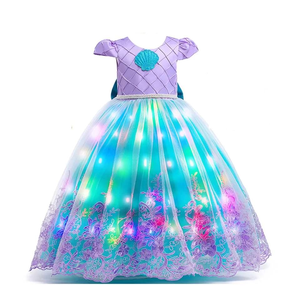 Vestido da Pequena Sereia Ariel Infantil com Led