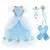 Fantasia infantil da Princesa Cinderela, com vestido azul, luvas e acessórios como tiara e varinha mágica.