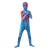 Fantasia infantil do Homem-Aranha 2099 com design 3D em azul e vermelho, modelada em uma criança.