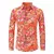 Camisa masculina de manga longa com estampa retrô colorida dos anos 70/80, apresentando flores em tons vibrantes.