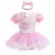 Fantasia de princesa encantada para bebês em tons de rosa, com saia de tule e estampa de personagem.