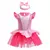 Fantasia de princesa rosa para bebês com saia de tule e laço na cabeça.