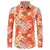 Camisa estampada masculina retrô dos anos 70/80 com mangas longas e padrão floral colorido.