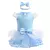 Fantasia azul de princesa para bebês, com saia de tule e laço na cintura.