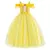 Vestido de princesa amarelo inspirado na Bela e a Fera, com detalhes em renda e saia volumosa.