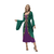 Fantasia Hocus Pocus para mulheres com vestido longo verde e detalhes em dourado, ideal para festas de Halloween.