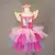 Fantasia de unicórnio infantil rosa com tule e acessórios, incluindo asas douradas e tiara.