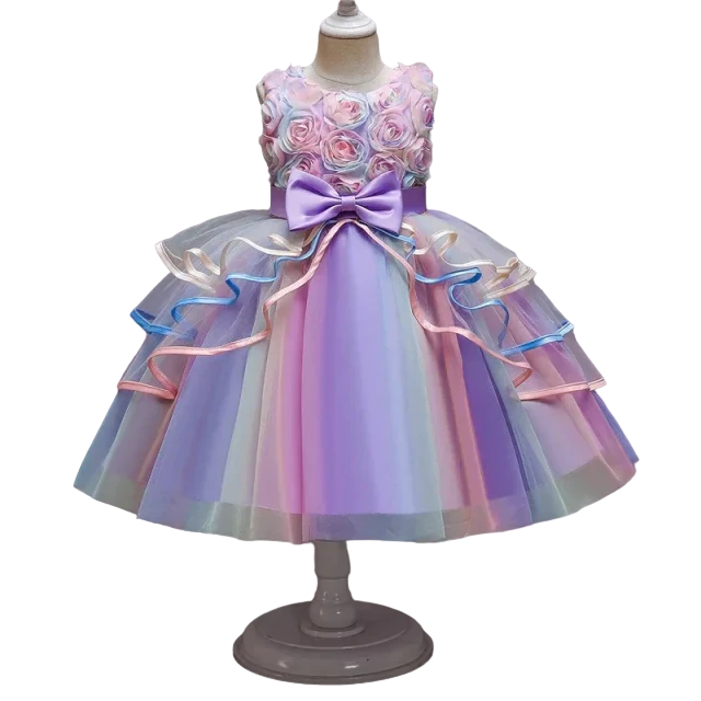 Vestido de Princesa Renda e Tule Arco Íris Infantil