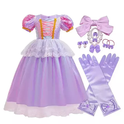Vestido Infantil Clássico Princesa Rapunzel com Acessórios - comprar online
