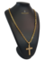 Cordão Cadeado 7mm+Pingente Cruz Cravejada Banhado a Ouro 18k