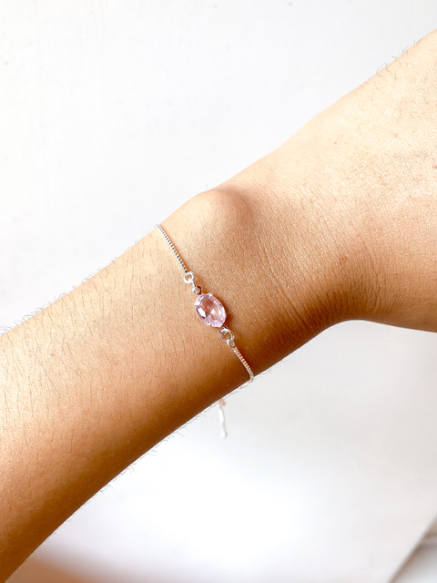 Pulseira oval rosa | banhado a prata