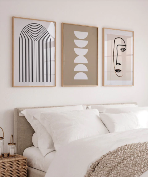 Conjunto 3 Quadros Neutros Quarto de Casal