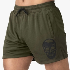 short masculino curto para academia com caveira