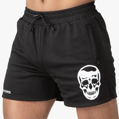 short masculino curto para academia com caveira
