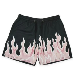 short masculino com estampa de fogo