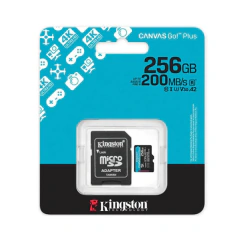 Tarjeta MicroSD 256GB Kingston Canvas go! Plus 200MB/s con Adaptador SD
