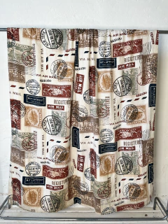 CORTINA ESTAMPA SELLOS POSTALES ALGODON PANAMA 2 PAÑOS $45.000 C/U