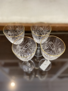 4 COPAS DE AGUA $20.000 FACETADAS BORDE DORADO en internet