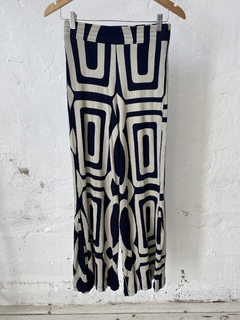 PANTALON JAZMIN CHEBAR ESTAMPADO AZUL Y BEIGE - comprar online