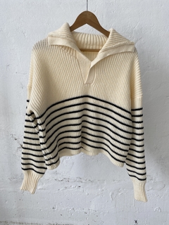 SWEATER BLANCO Y NEGRO RAYADO CUELLO ALTO - comprar online
